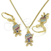 Juego de Arete y Dije de Adulto 10.210.0143.1 Oro Laminado, Diseño de Niñito Pequeño, con Multicolor Micro Pave, Pulido, Tono Dorado