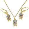 Juego de Arete y Dije de Adulto 10.210.0143.1 Oro Laminado, Diseño de Niñito Pequeño, con Multicolor Micro Pave, Pulido, Tono Dorado