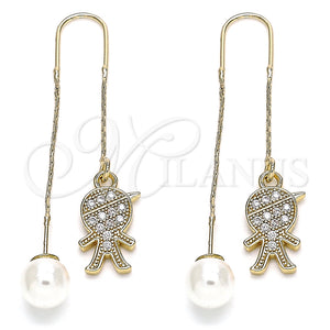 Arete Violador 02.210.0360 Oro Laminado, Diseño de Niñito Pequeño, con Blanca Micro Pave, Pulido, Tono Dorado