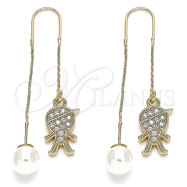 Arete Violador 02.210.0360 Oro Laminado, Diseño de Niñito Pequeño, con Blanca Micro Pave, Pulido, Tono Dorado