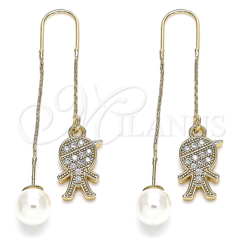 Arete Violador 02.210.0360 Oro Laminado, Diseño de Niñito Pequeño, con Blanca Micro Pave, Pulido, Tono Dorado