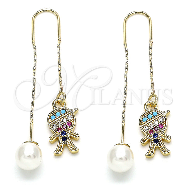 Arete Violador 02.210.0360.1 Oro Laminado, Diseño de Niñito Pequeño, con Multicolor Micro Pave, Pulido, Tono Dorado