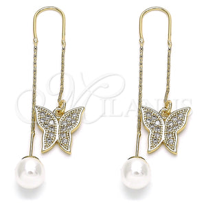 Arete Violador 02.210.0361 Oro Laminado, Diseño de Mariposa, con Blanca Micro Pave, Pulido, Tono Dorado