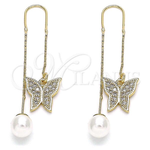 Arete Violador 02.210.0361 Oro Laminado, Diseño de Mariposa, con Blanca Micro Pave, Pulido, Tono Dorado
