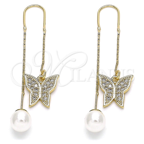 Arete Violador 02.210.0361 Oro Laminado, Diseño de Mariposa, con Blanca Micro Pave, Pulido, Tono Dorado