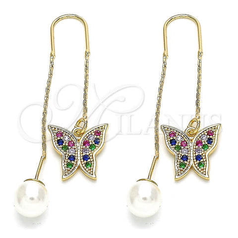 Arete Violador 02.210.0361.1 Oro Laminado, Diseño de Mariposa, con Multicolor Micro Pave, Pulido, Tono Dorado