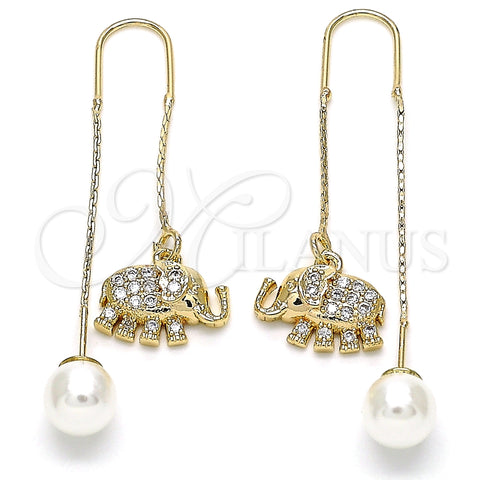 Arete Violador 02.210.0362 Oro Laminado, Diseño de Elefante, con Blanca Micro Pave, Pulido, Tono Dorado