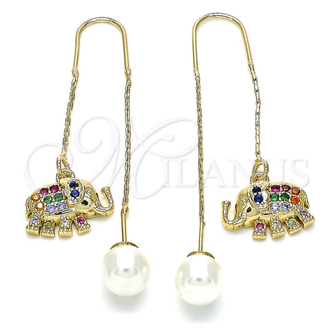 Arete Violador 02.210.0362.1 Oro Laminado, Diseño de Elefante, con Multicolor Micro Pave, Pulido, Tono Dorado