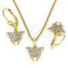 Juego de Arete y Dije de Adulto 10.210.0148 Oro Laminado, Diseño de Mariposa, con Blanca Micro Pave, Pulido, Tono Dorado