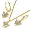 Juego de Arete y Dije de Adulto 10.210.0148 Oro Laminado, Diseño de Mariposa, con Blanca Micro Pave, Pulido, Tono Dorado