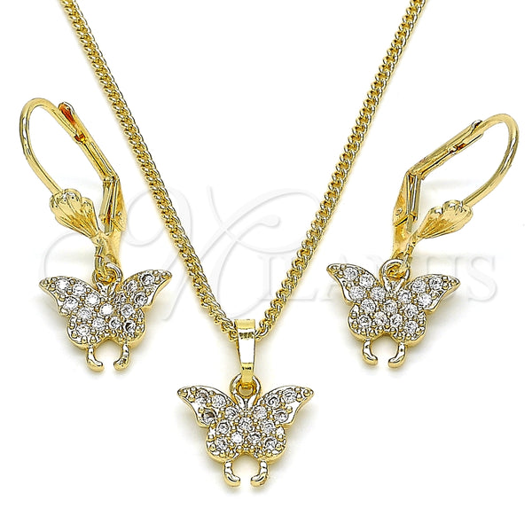 Juego de Arete y Dije de Adulto 10.210.0148 Oro Laminado, Diseño de Mariposa, con Blanca Micro Pave, Pulido, Tono Dorado