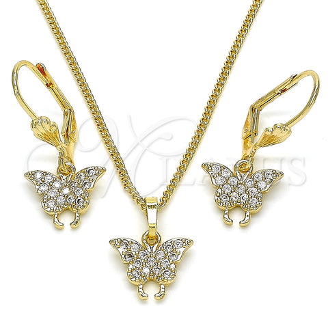 Juego de Arete y Dije de Adulto 10.210.0148 Oro Laminado, Diseño de Mariposa, con Blanca Micro Pave, Pulido, Tono Dorado