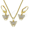 Juego de Arete y Dije de Adulto 10.210.0148 Oro Laminado, Diseño de Mariposa, con Blanca Micro Pave, Pulido, Tono Dorado