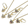 Juego de Arete y Dije de Adulto 10.210.0148 Oro Laminado, Diseño de Mariposa, con Blanca Micro Pave, Pulido, Tono Dorado