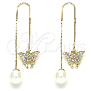 Arete Violador 02.210.0365 Oro Laminado, Diseño de Mariposa, con Blanca Micro Pave, Pulido, Tono Dorado