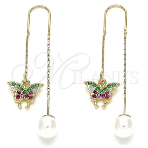 Arete Violador 02.210.0365.1 Oro Laminado, Diseño de Mariposa, con Multicolor Micro Pave, Pulido, Tono Dorado