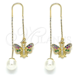 Arete Violador 02.210.0366.1 Oro Laminado, Diseño de Abeja, con Multicolor Micro Pave, Pulido, Tono Dorado