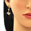 Juego de Arete y Dije de Adulto 10.210.0149 Oro Laminado, Diseño de Abeja, con Blanca Micro Pave, Pulido, Tono Dorado