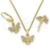 Juego de Arete y Dije de Adulto 10.210.0149 Oro Laminado, Diseño de Abeja, con Blanca Micro Pave, Pulido, Tono Dorado
