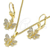 Juego de Arete y Dije de Adulto 10.210.0149 Oro Laminado, Diseño de Abeja, con Blanca Micro Pave, Pulido, Tono Dorado