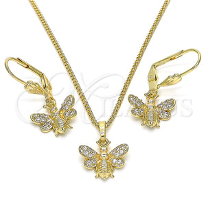 Juego de Arete y Dije de Adulto 10.210.0149 Oro Laminado, Diseño de Abeja, con Blanca Micro Pave, Pulido, Tono Dorado
