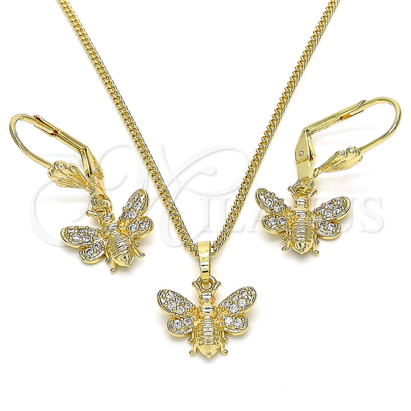 Juego de Arete y Dije de Adulto 10.210.0149 Oro Laminado, Diseño de Abeja, con Blanca Micro Pave, Pulido, Tono Dorado