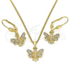 Juego de Arete y Dije de Adulto 10.210.0149 Oro Laminado, Diseño de Abeja, con Blanca Micro Pave, Pulido, Tono Dorado