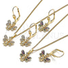 Juego de Arete y Dije de Adulto 10.210.0149 Oro Laminado, Diseño de Abeja, con Blanca Micro Pave, Pulido, Tono Dorado
