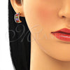 Juego de Arete y Dije de Adulto 10.284.0007.1 Oro Laminado, Diseño de Baguette, con Zirconia Cubica Multicolor, Pulido, Tono Dorado