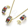 Juego de Arete y Dije de Adulto 10.284.0007.1 Oro Laminado, Diseño de Baguette, con Zirconia Cubica Multicolor, Pulido, Tono Dorado