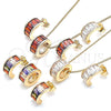 Juego de Arete y Dije de Adulto 10.284.0007.1 Oro Laminado, Diseño de Baguette, con Zirconia Cubica Multicolor, Pulido, Tono Dorado