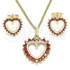 Juego de Arete y Dije de Adulto 10.284.0009.1 Oro Laminado, Diseño de Corazón, con Granate Zirconia Cubica, Pulido, Tono Dorado