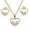 Juego de Arete y Dije de Adulto 10.284.0010 Oro Laminado, Diseño de Corazón, con Blanca Micro Pave, Pulido, Tono Dorado