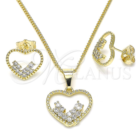 Juego de Arete y Dije de Adulto 10.284.0010 Oro Laminado, Diseño de Corazón, con Blanca Micro Pave, Pulido, Tono Dorado
