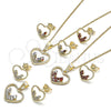 Juego de Arete y Dije de Adulto 10.284.0010.1 Oro Laminado, Diseño de Corazón, con Granate Micro Pave, Pulido, Tono Dorado