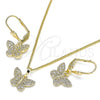 Juego de Arete y Dije de Adulto 10.284.0012 Oro Laminado, Diseño de Mariposa, con Blanca Micro Pave, Pulido, Tono Dorado