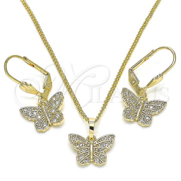 Juego de Arete y Dije de Adulto 10.284.0012 Oro Laminado, Diseño de Mariposa, con Blanca Micro Pave, Pulido, Tono Dorado