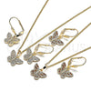Juego de Arete y Dije de Adulto 10.284.0012 Oro Laminado, Diseño de Mariposa, con Blanca Micro Pave, Pulido, Tono Dorado