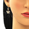 Juego de Arete y Dije de Adulto 10.284.0012.1 Oro Laminado, Diseño de Mariposa, con Granate Micro Pave, Pulido, Tono Dorado