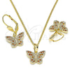 Juego de Arete y Dije de Adulto 10.284.0012.1 Oro Laminado, Diseño de Mariposa, con Granate Micro Pave, Pulido, Tono Dorado