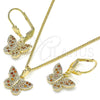 Juego de Arete y Dije de Adulto 10.284.0012.1 Oro Laminado, Diseño de Mariposa, con Granate Micro Pave, Pulido, Tono Dorado