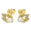 Arete Dormilona 02.210.0372 Oro Laminado, Diseño de Cisne, con Blanca Zirconia Cubica and Blanca Micro Pave, Pulido, Tono Dorado