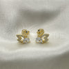 Arete Dormilona 02.210.0372 Oro Laminado, Diseño de Cisne, con Blanca Zirconia Cubica and Blanca Micro Pave, Pulido, Tono Dorado