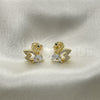 Arete Dormilona 02.210.0372 Oro Laminado, Diseño de Cisne, con Blanca Zirconia Cubica and Blanca Micro Pave, Pulido, Tono Dorado