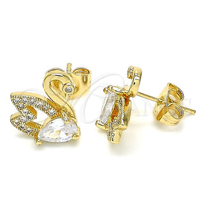 Arete Dormilona 02.210.0372 Oro Laminado, Diseño de Cisne, con Blanca Zirconia Cubica and Blanca Micro Pave, Pulido, Tono Dorado