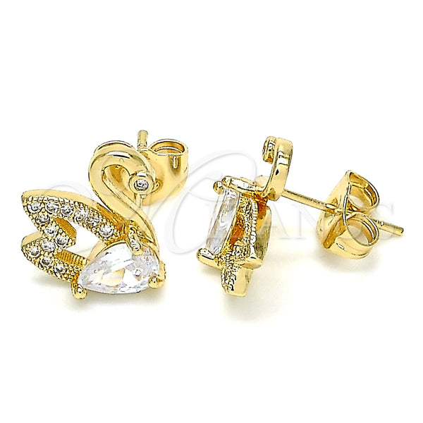 Arete Dormilona 02.210.0372 Oro Laminado, Diseño de Cisne, con Blanca Zirconia Cubica and Blanca Micro Pave, Pulido, Tono Dorado