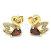 Arete Dormilona 02.210.0372.1 Oro Laminado, Diseño de Cisne, con Granate Zirconia Cubica and Blanca Micro Pave, Pulido, Tono Dorado