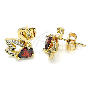 Arete Dormilona 02.210.0372.1 Oro Laminado, Diseño de Cisne, con Granate Zirconia Cubica and Blanca Micro Pave, Pulido, Tono Dorado