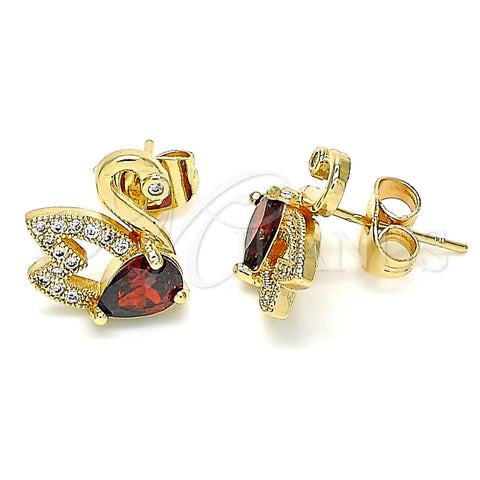Arete Dormilona 02.210.0372.1 Oro Laminado, Diseño de Cisne, con Granate Zirconia Cubica and Blanca Micro Pave, Pulido, Tono Dorado