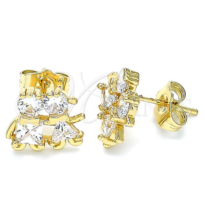 Arete Dormilona 02.210.0373 Oro Laminado, Diseño de Niñita Pequeña y Niñito Pequeño, con Blanca Zirconia Cubica, Pulido, Tono Dorado
